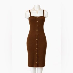 Fashion Nova Brown Button-Front Bodycon Dress | Gold Buttons | Size L